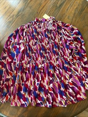JODIFL Fuchsia Multi-Color Smocked Blouse